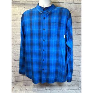 Columbia Blue Plaid Long Sleeve Button Up Mens Shirt Size Large Cotton